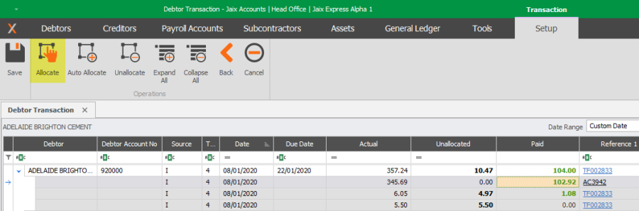 Allowing Partial Allocation of Receipt to Invoice